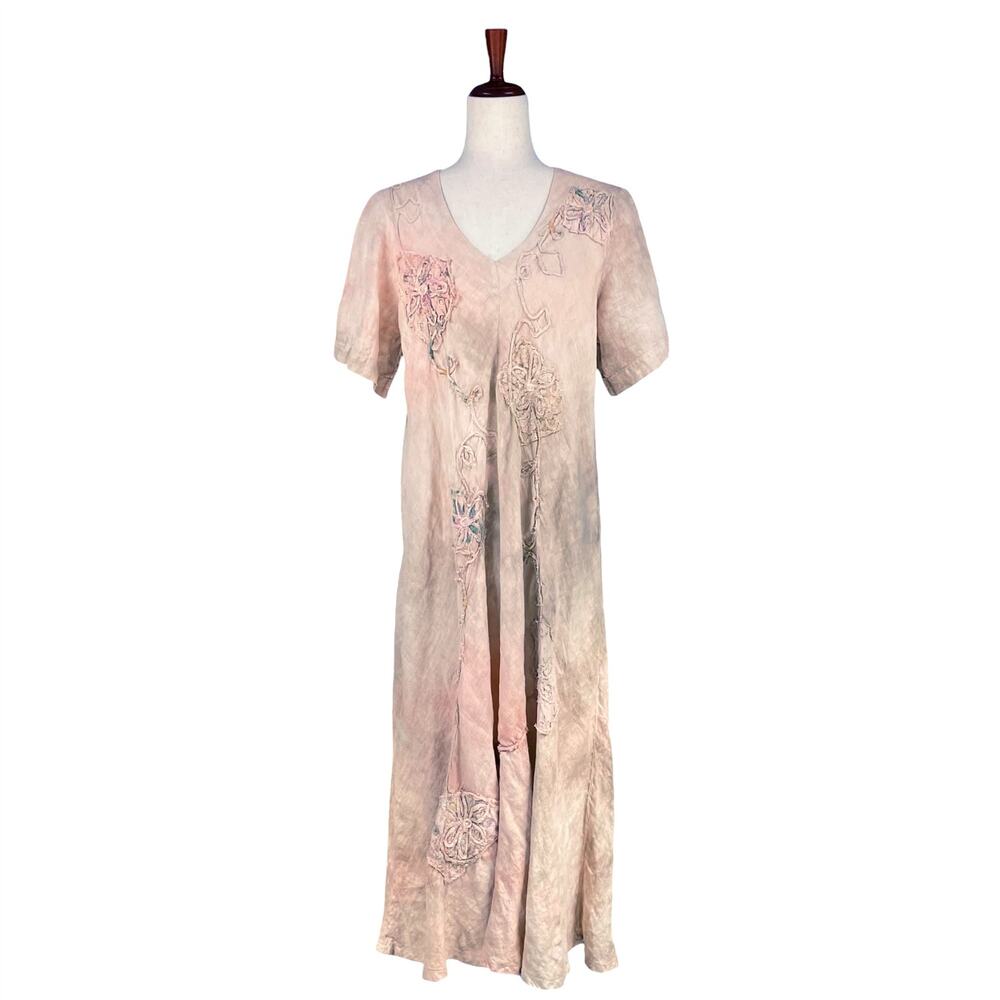 Made in Italy Textured 100% Linen Peach Pink Grunge Fairy Dress Size M